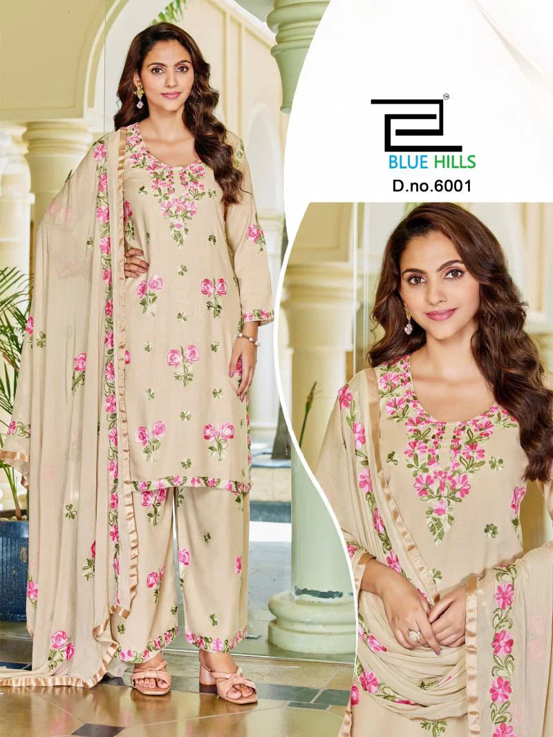 Blue Hills Jannat Vol 3 Rayon Embroidered Kurti With Bottom Dupatta