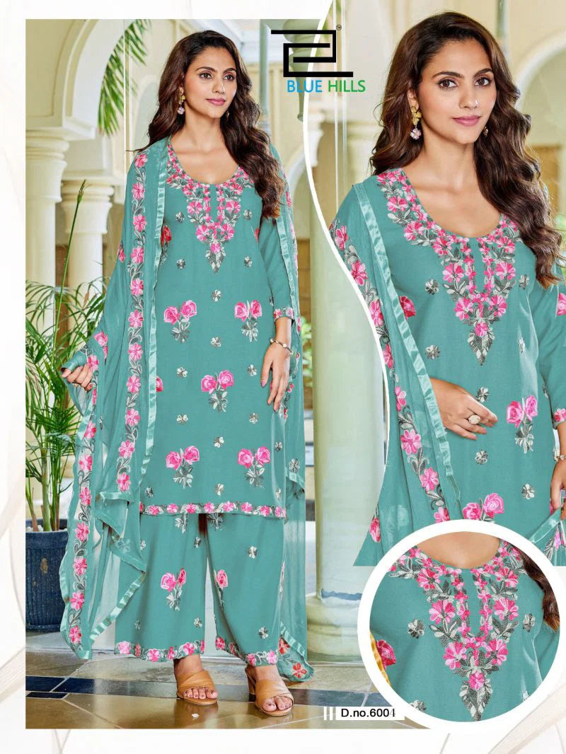 Blue Hills Jannat Vol 3 Rayon Embroidered Kurti With Bottom Dupatta