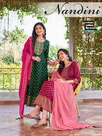 Blue Hills Nandini Rayon Foil Print Anarkali Gown With Dupatta