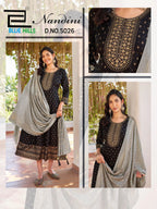 Blue Hills Nandini Rayon Foil Print Anarkali Gown With Dupatta