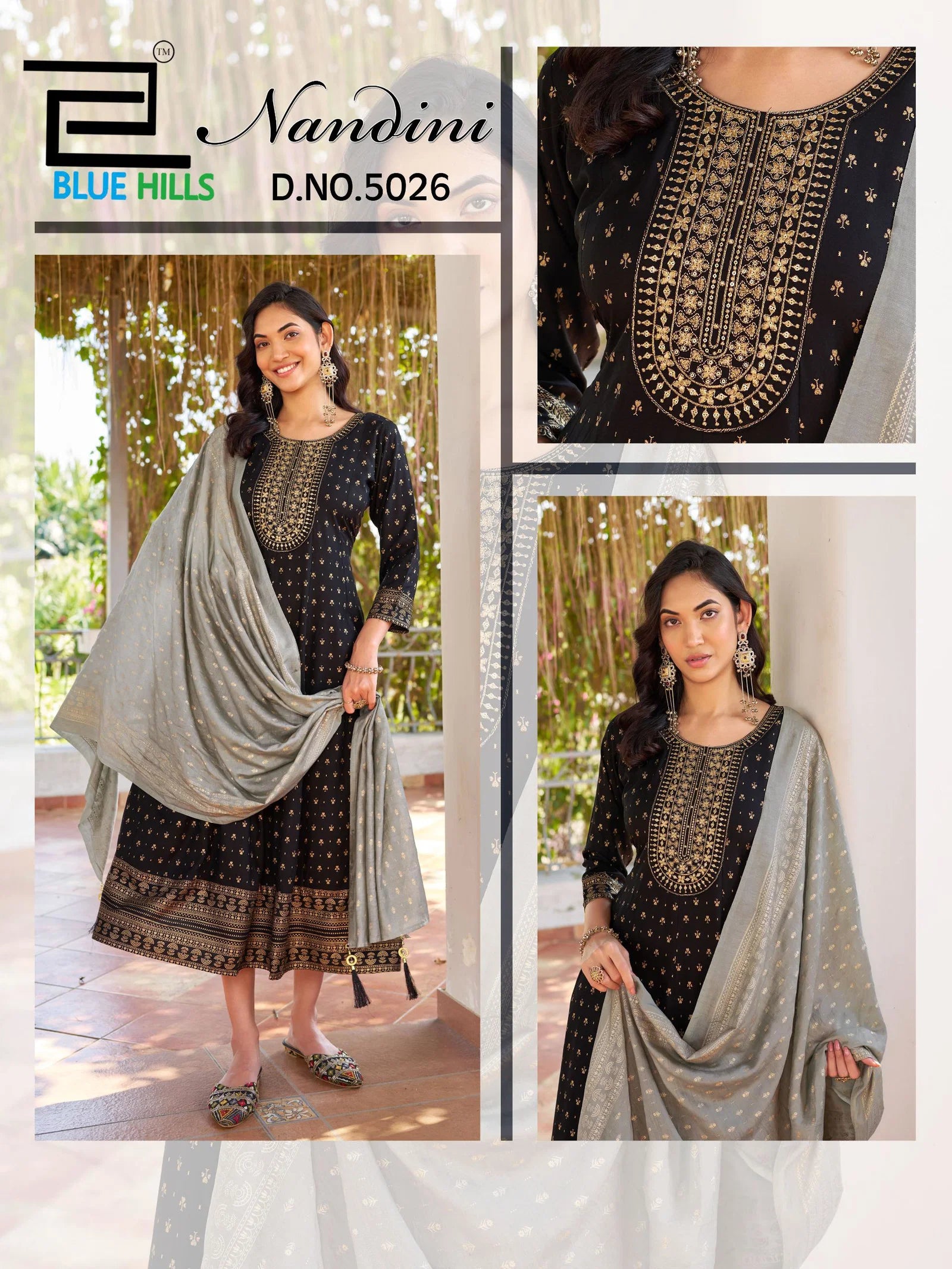 Blue Hills Nandini Rayon Foil Print Anarkali Gown With Dupatta