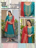 Blue Hills Nandini Rayon Foil Print Anarkali Gown With Dupatta