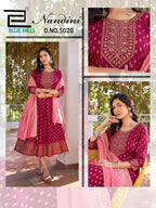 Blue Hills Nandini Rayon Foil Print Anarkali Gown With Dupatta
