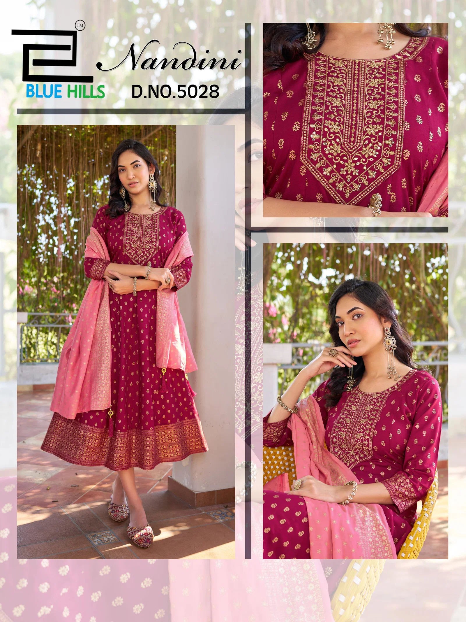 Blue Hills Nandini Rayon Foil Print Anarkali Gown With Dupatta