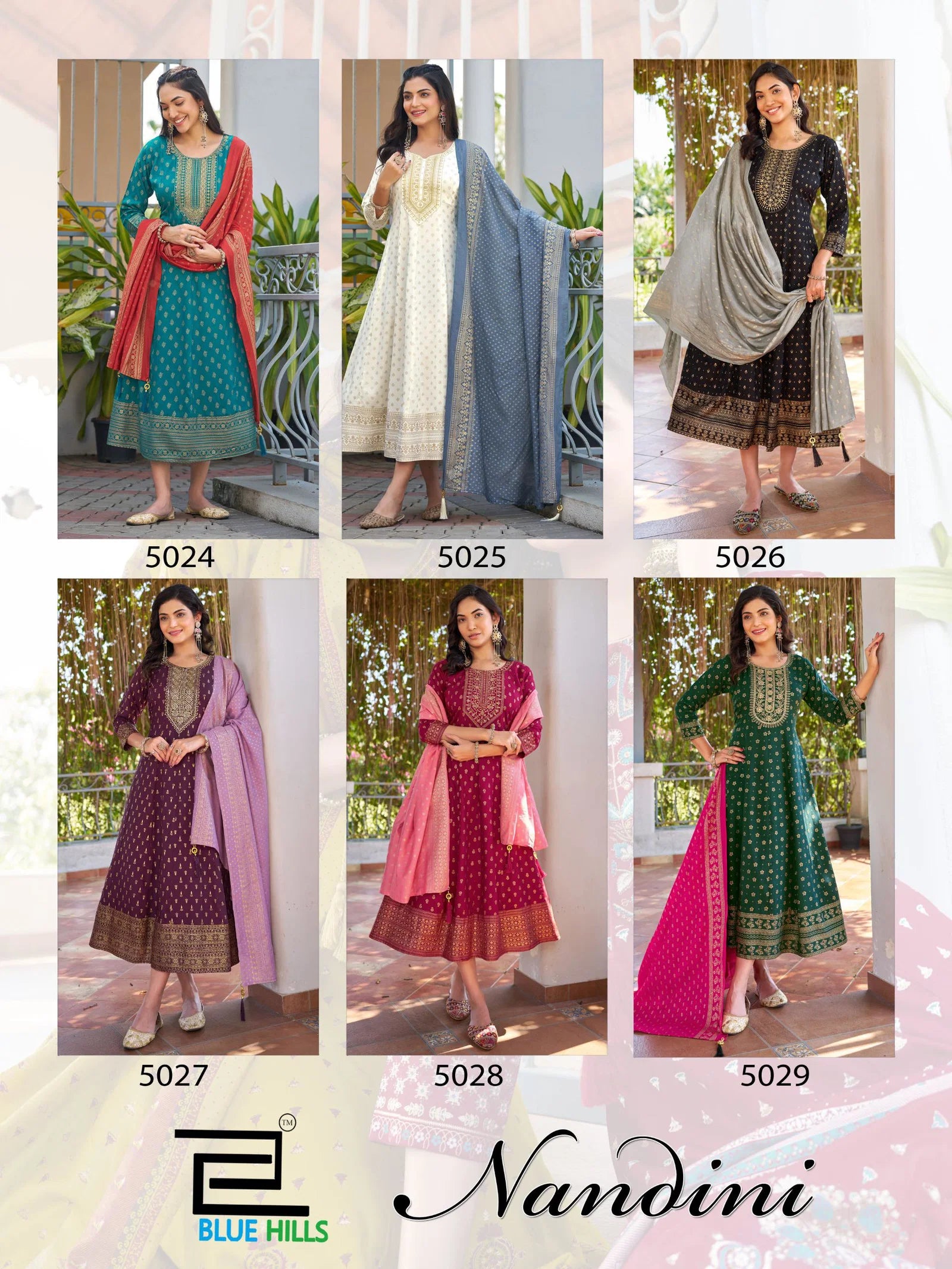 Blue Hills Nandini Rayon Foil Print Anarkali Gown With Dupatta