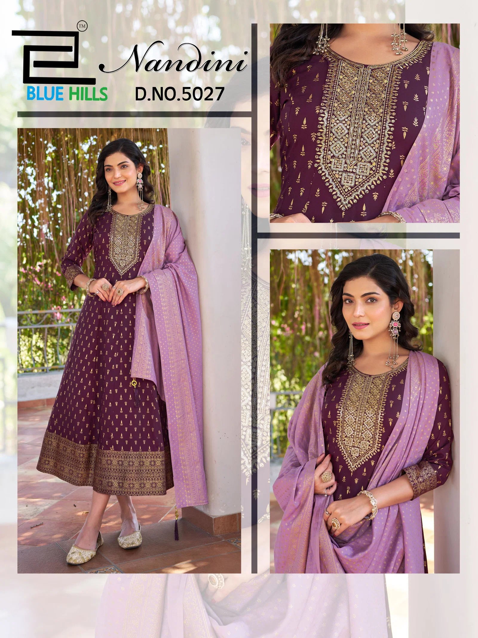 Blue Hills Nandini Rayon Foil Print Anarkali Gown With Dupatta