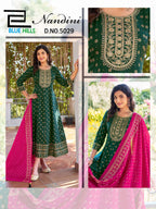 Blue Hills Nandini Rayon Foil Print Anarkali Gown With Dupatta