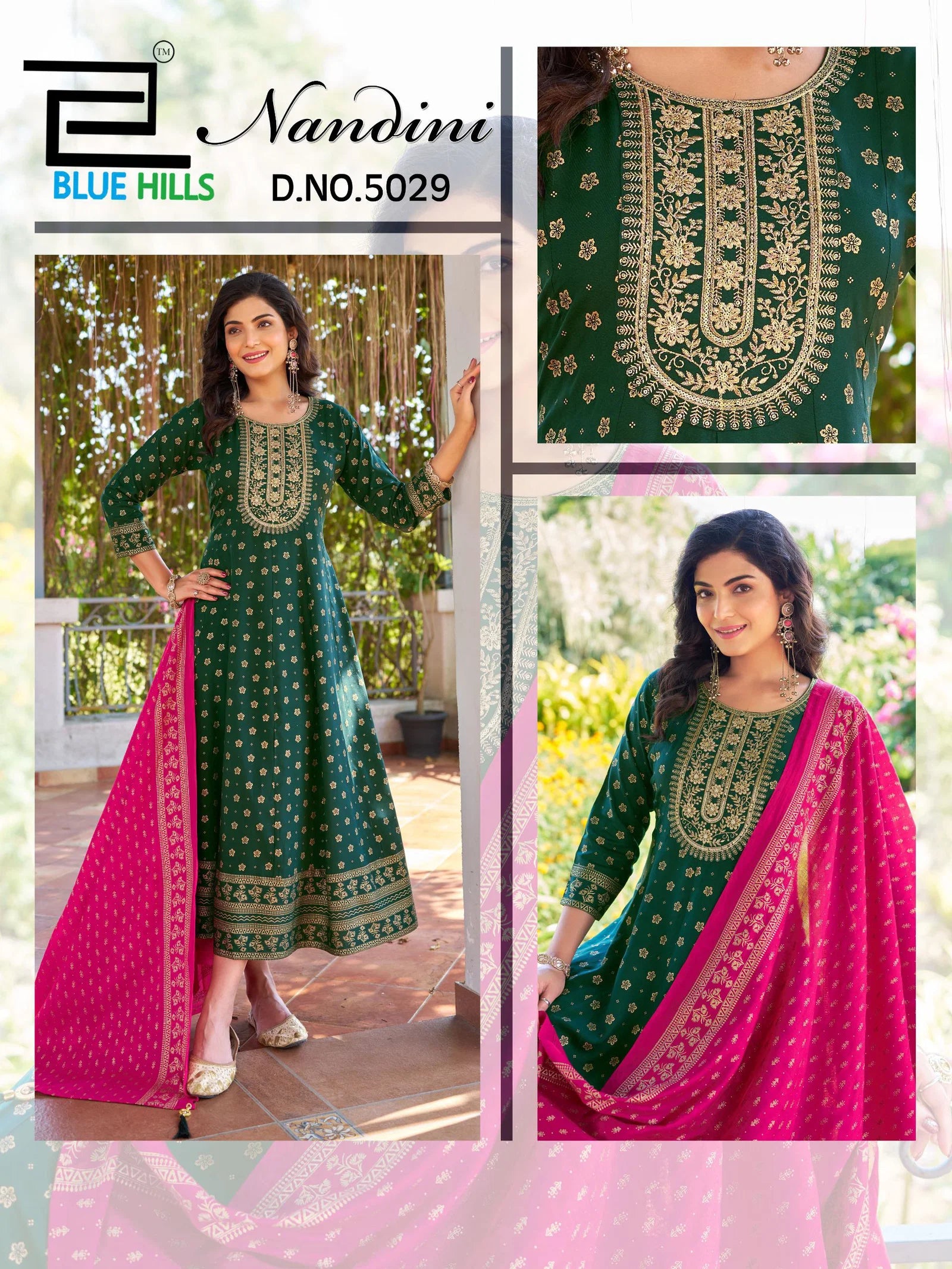 Blue Hills Nandini Rayon Foil Print Anarkali Gown With Dupatta