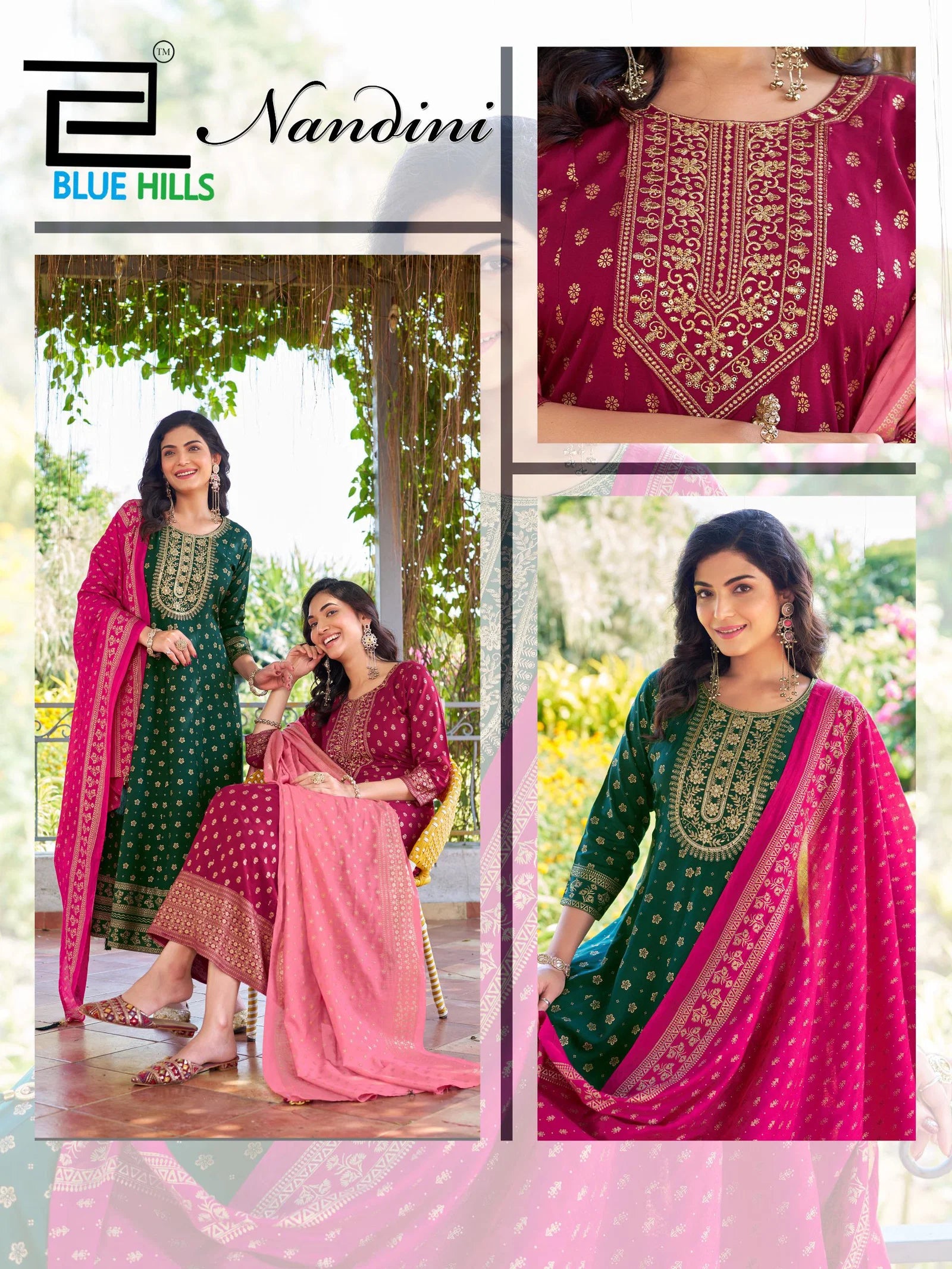 Blue Hills Nandini Rayon Foil Print Anarkali Gown With Dupatta