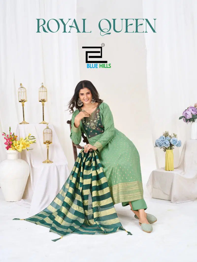 Blue Hills Royal Queen 5409 To 5414 Plus Size Rayon Thread Work Kurti With Bottom Dupatta