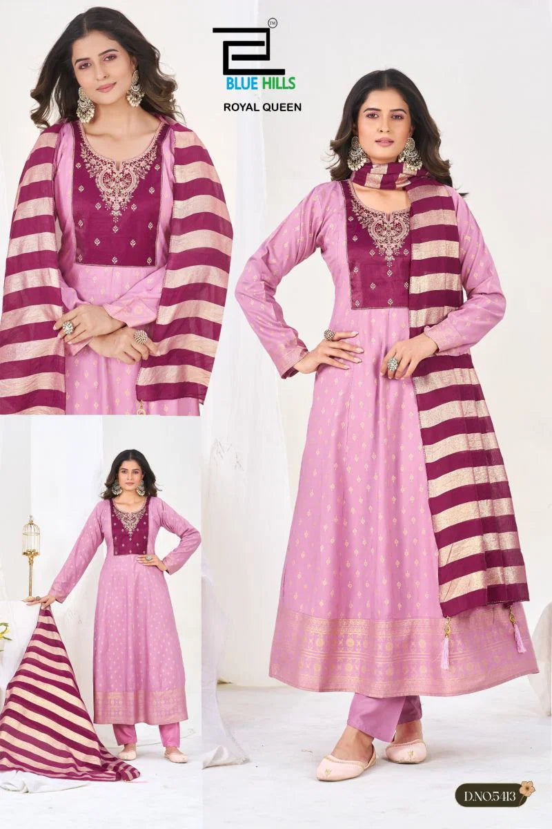 Blue Hills Royal Queen 5409 To 5414 Plus Size Rayon Thread Work Kurti With Bottom Dupatta