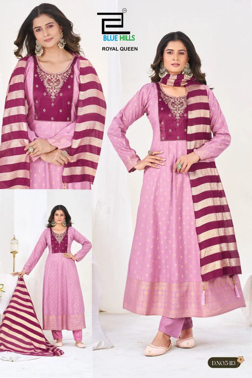 Blue Hills Royal Queen 5409 To 5414 Plus Size Rayon Thread Work Kurti With Bottom Dupatta