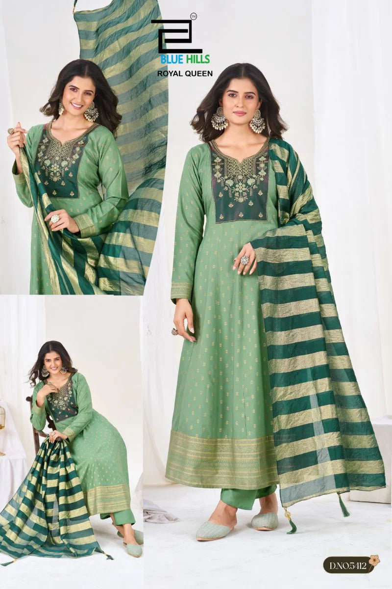 Blue Hills Royal Queen 5409 To 5414 Plus Size Rayon Thread Work Kurti With Bottom Dupatta