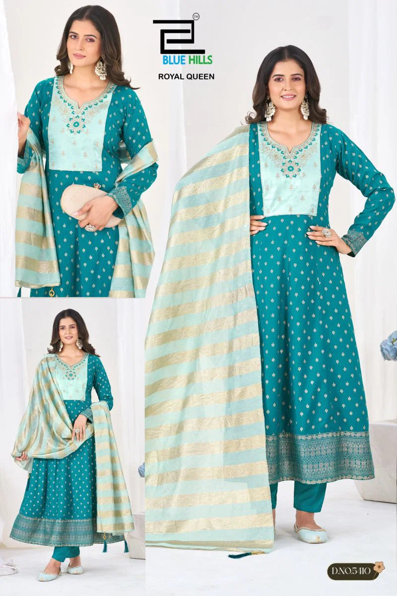 Blue Hills Royal Queen 5409 To 5414 Plus Size Rayon Thread Work Kurti With Bottom Dupatta