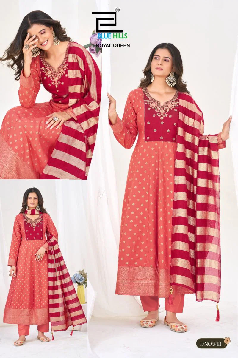 Blue Hills Royal Queen 5409 To 5414 Plus Size Rayon Thread Work Kurti With Bottom Dupatta