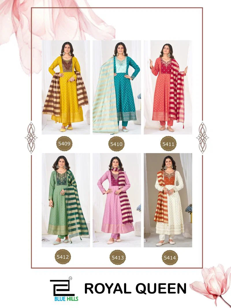 Blue Hills Royal Queen 5409 To 5414 Plus Size Rayon Thread Work Kurti With Bottom Dupatta