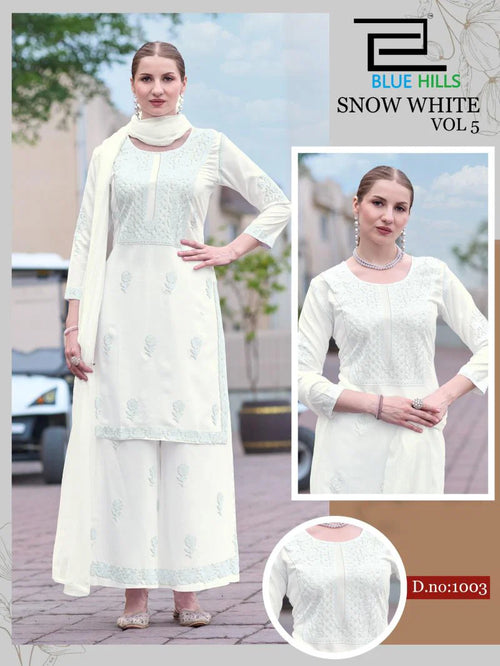 Blue Hills Snow White Vol 5 Rayon Embroidered Kurti With Bottom Dupatta