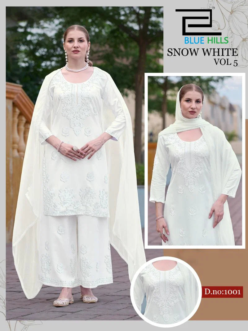 Blue Hills Snow White Vol 5 Rayon Embroidered Kurti With Bottom Dupatta