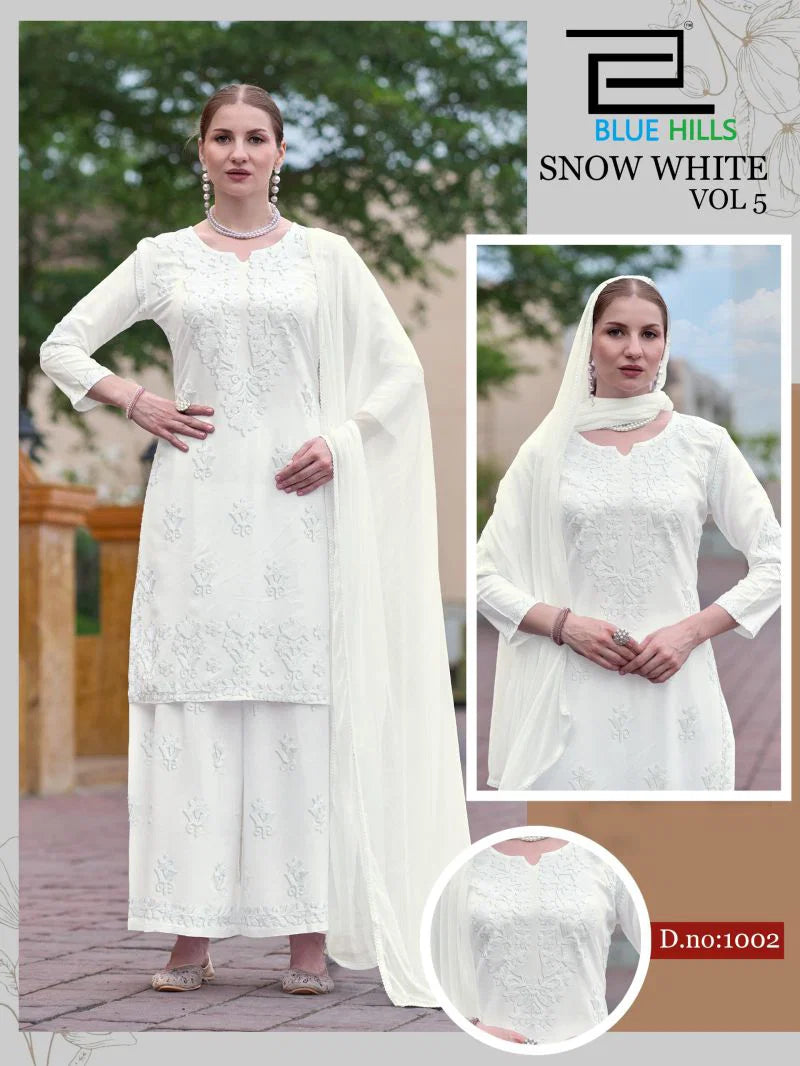Blue Hills Snow White Vol 5 Rayon Embroidered Kurti With Bottom Dupatta