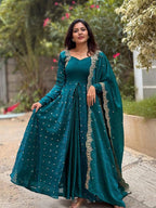 Dazzle Anarkali Set Vichitra Silk Embroidery Sequence Anarkali And Dupatta