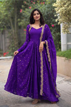 Dazzle Anarkali Set Vichitra Silk Embroidery Sequence Anarkali And Dupatta
