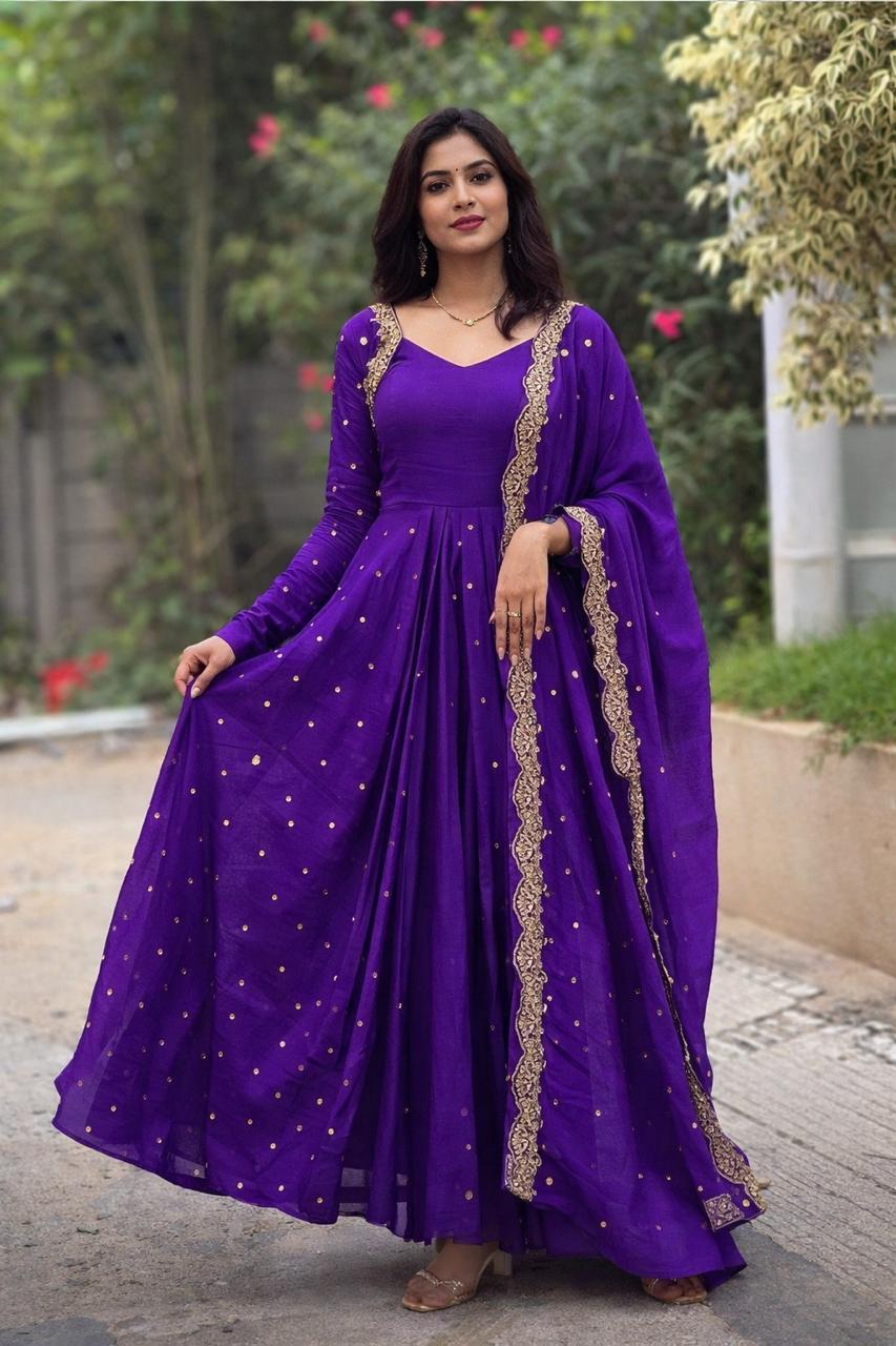 Dazzle Anarkali Set Vichitra Silk Embroidery Sequence Anarkali And Dupatta