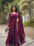 Dazzle Anarkali Set Vichitra Silk Embroidery Sequence Anarkali And Dupatta