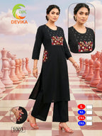 De Devika Dhabu Cotton Embroidery Worked Kurti With Bottom Collection