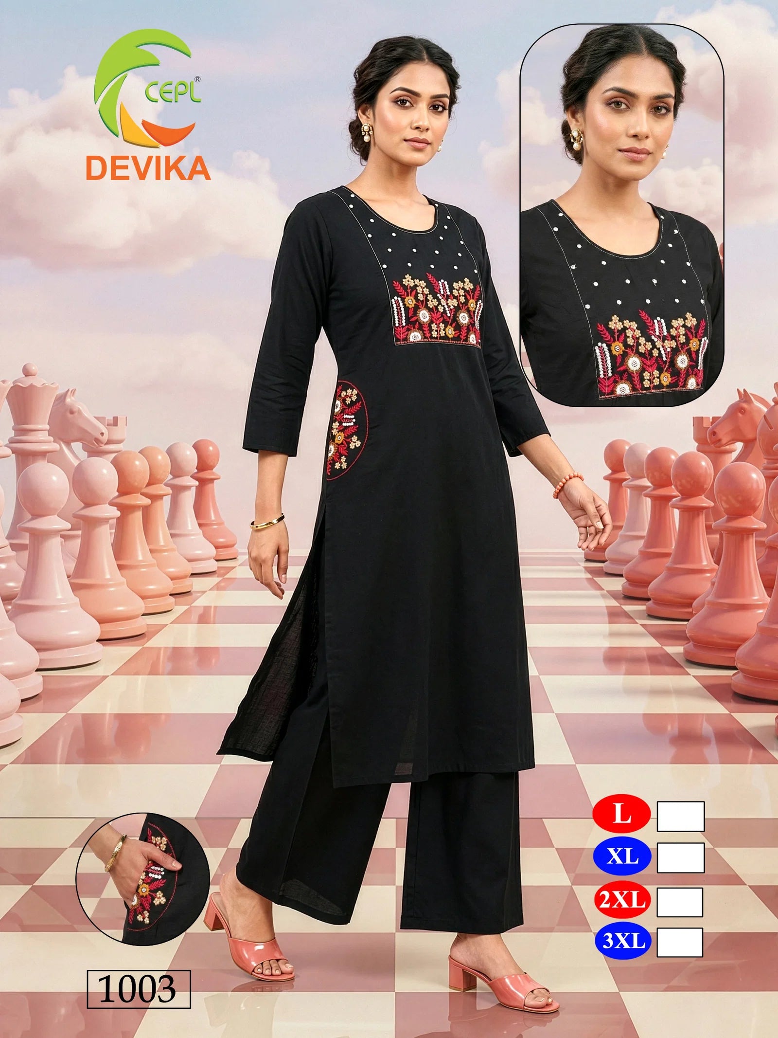De Devika Dhabu Cotton Embroidery Worked Kurti With Bottom Collection
