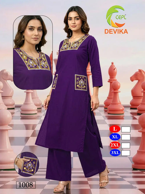 De Devika Dhabu Cotton Embroidery Worked Kurti With Bottom Collection