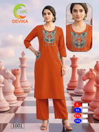 De Devika Dhabu Cotton Embroidery Worked Kurti With Bottom Collection