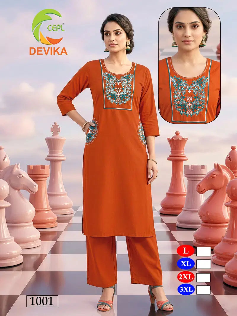 De Devika Dhabu Cotton Embroidery Worked Kurti With Bottom Collection