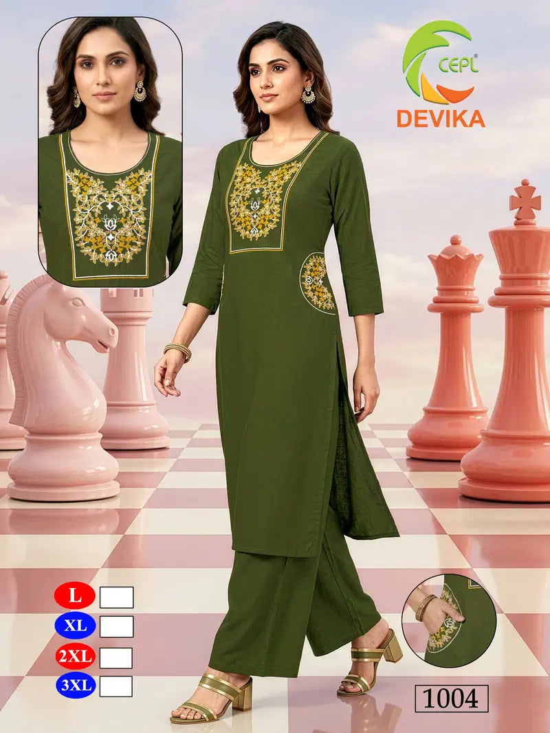 De Devika Dhabu Cotton Embroidery Worked Kurti With Bottom Collection