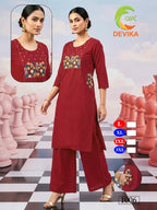 De Devika Dhabu Cotton Embroidery Worked Kurti With Bottom Collection