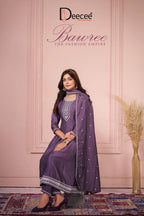 Deecee Bawree Vichitra Silk Embroidered Falared Kurti With Bottom Dupatta