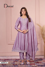 Deecee Bawree Vichitra Silk Embroidered Falared Kurti With Bottom Dupatta