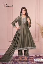 Deecee Bawree Vichitra Silk Embroidered Falared Kurti With Bottom Dupatta