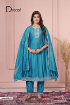 Deecee Bawree Vichitra Silk Embroidered Falared Kurti With Bottom Dupatta