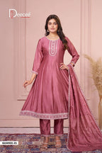 Deecee Bawree Vichitra Silk Embroidered Falared Kurti With Bottom Dupatta