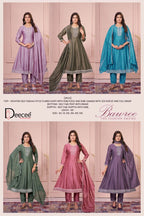 Deecee Bawree Vichitra Silk Embroidered Falared Kurti With Bottom Dupatta