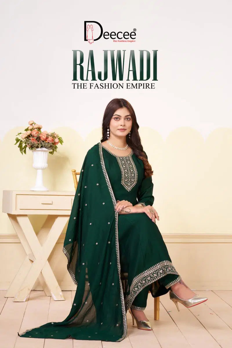 Deecee Rajwadi Vol 1 Vichitra Silk Embroidered Kurti With Bottom Dupatta