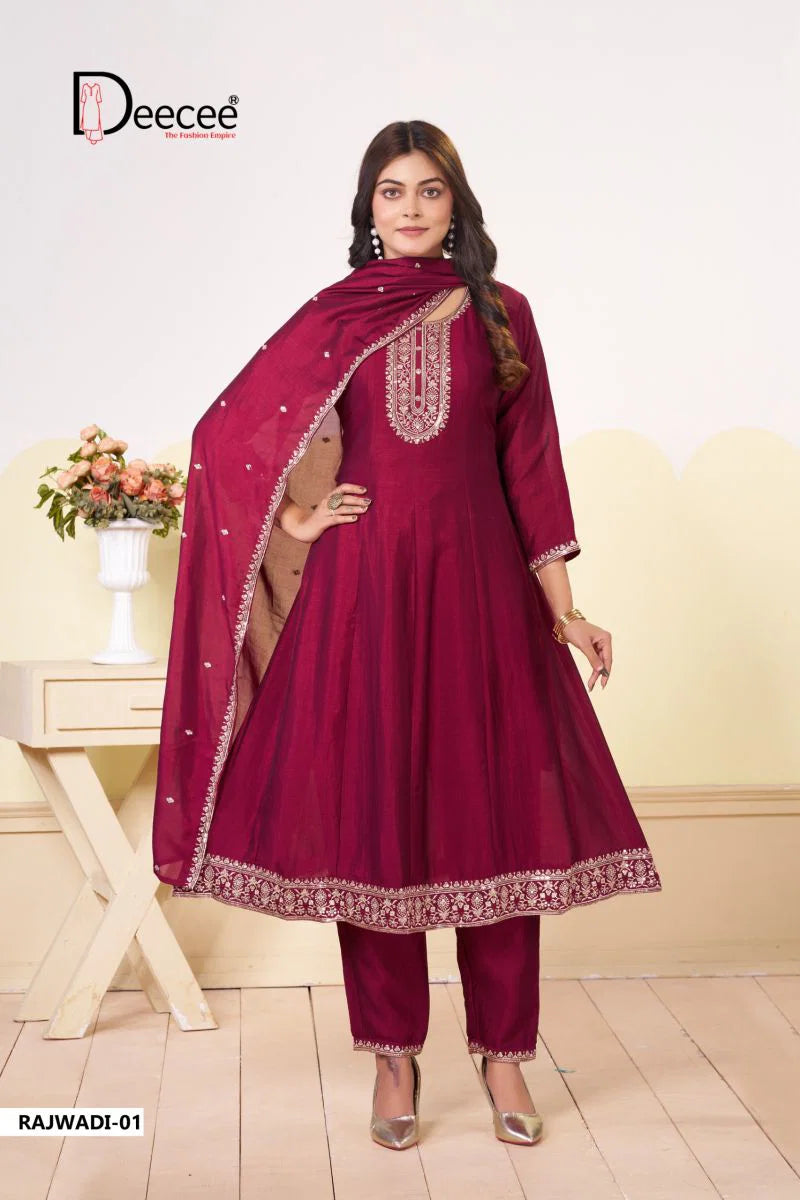 Deecee Rajwadi Vol 1 Vichitra Silk Embroidered Kurti With Bottom Dupatta