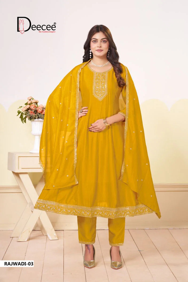 Deecee Rajwadi Vol 1 Vichitra Silk Embroidered Kurti With Bottom Dupatta