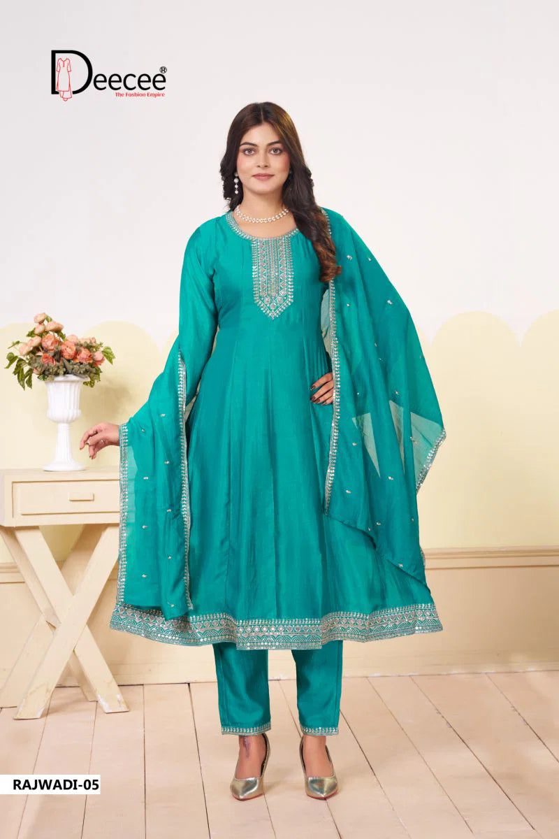 Deecee Rajwadi Vol 1 Vichitra Silk Embroidered Kurti With Bottom Dupatta