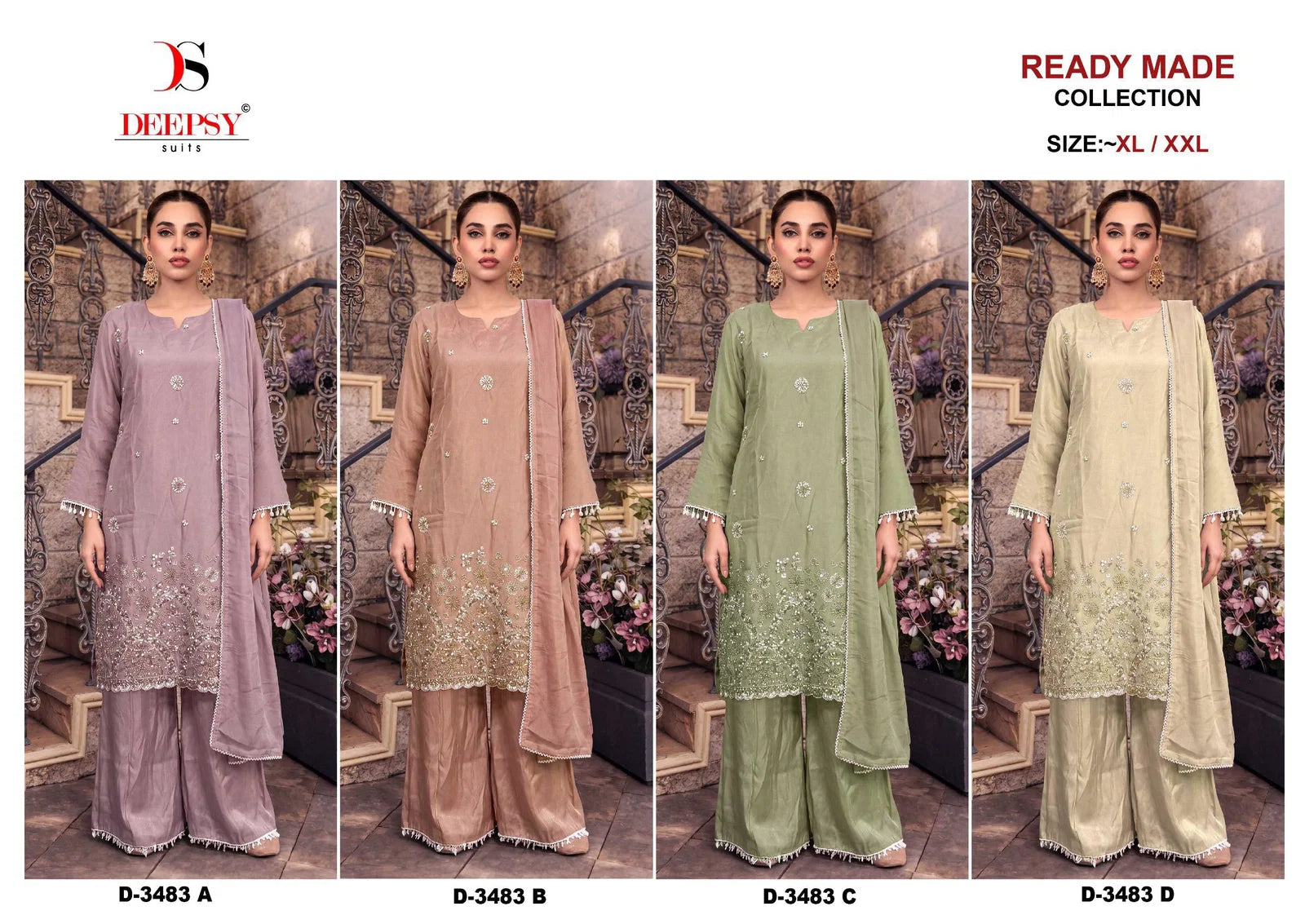 Deepsy D 3483 Readymade Viscose Tissue Silk Beats Worked Salwar Kameez