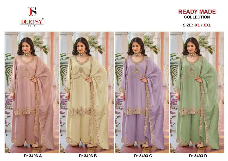 Deepsy D 3493 A To D Readymade Viscose Tissue Silk Beats Work Salwar Kameez