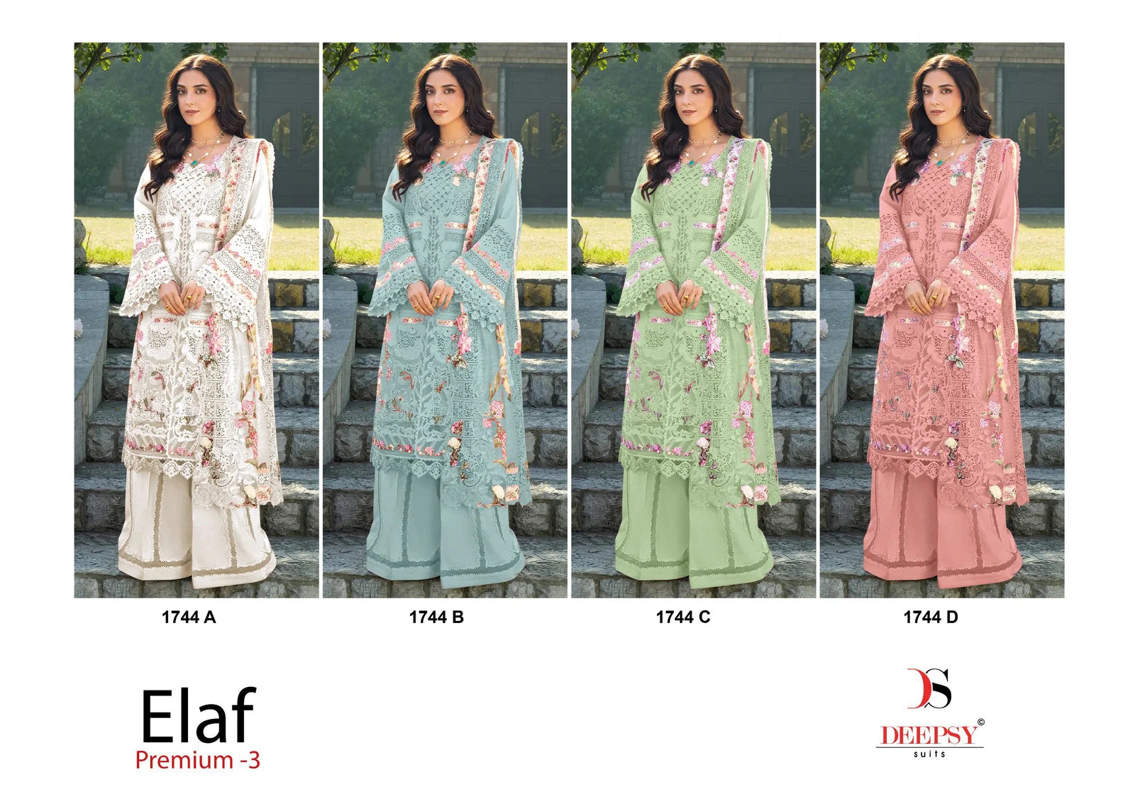 Deepsy Elaf 1744 A To D Cotton Embroidered Salwar Kameez Collection