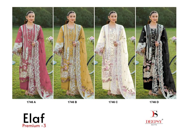 Deepsy Elaf 1746 A To D Cotton Embroidered Salwar Kameez Collection