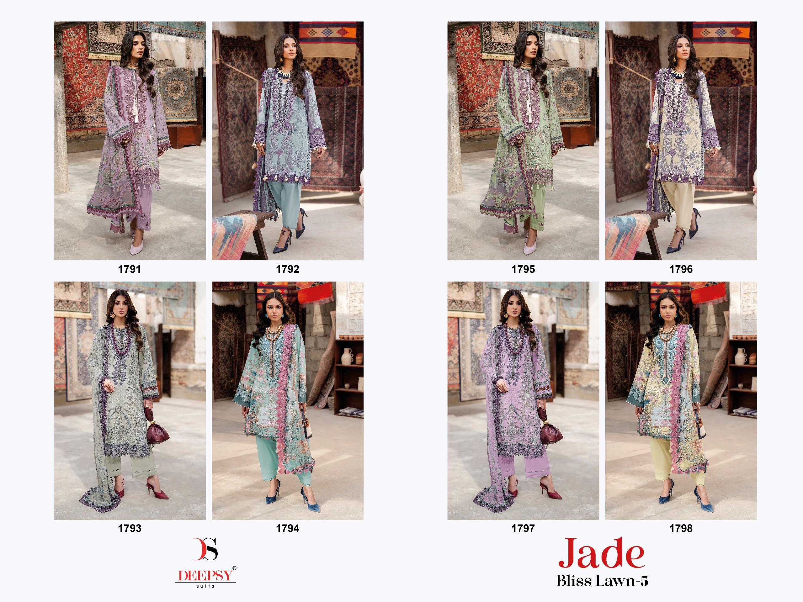 Deepsy jade Bliss Lawn Vol 5 Chiffon Dupatta Cotton Patch Embroidered Salwar Kameez