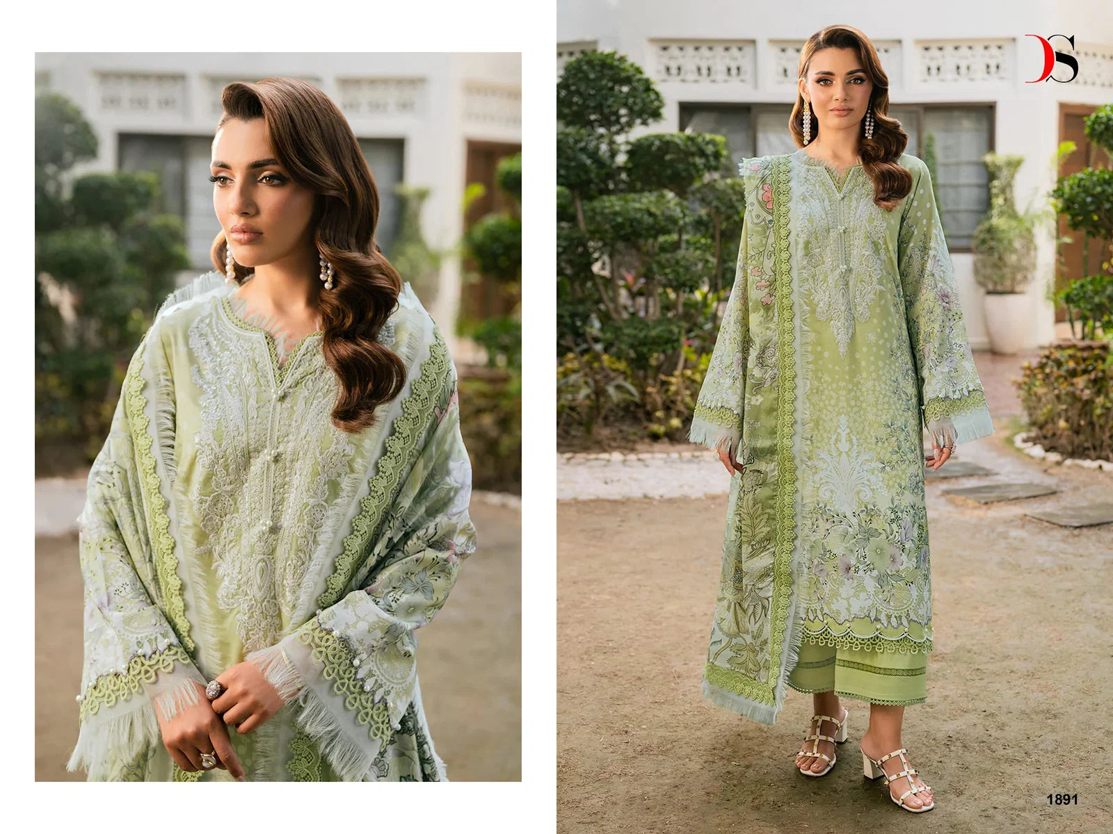 Deepsy Jade Elara Chiffon Dupatta Cotton Embroidered Salwar Kameez